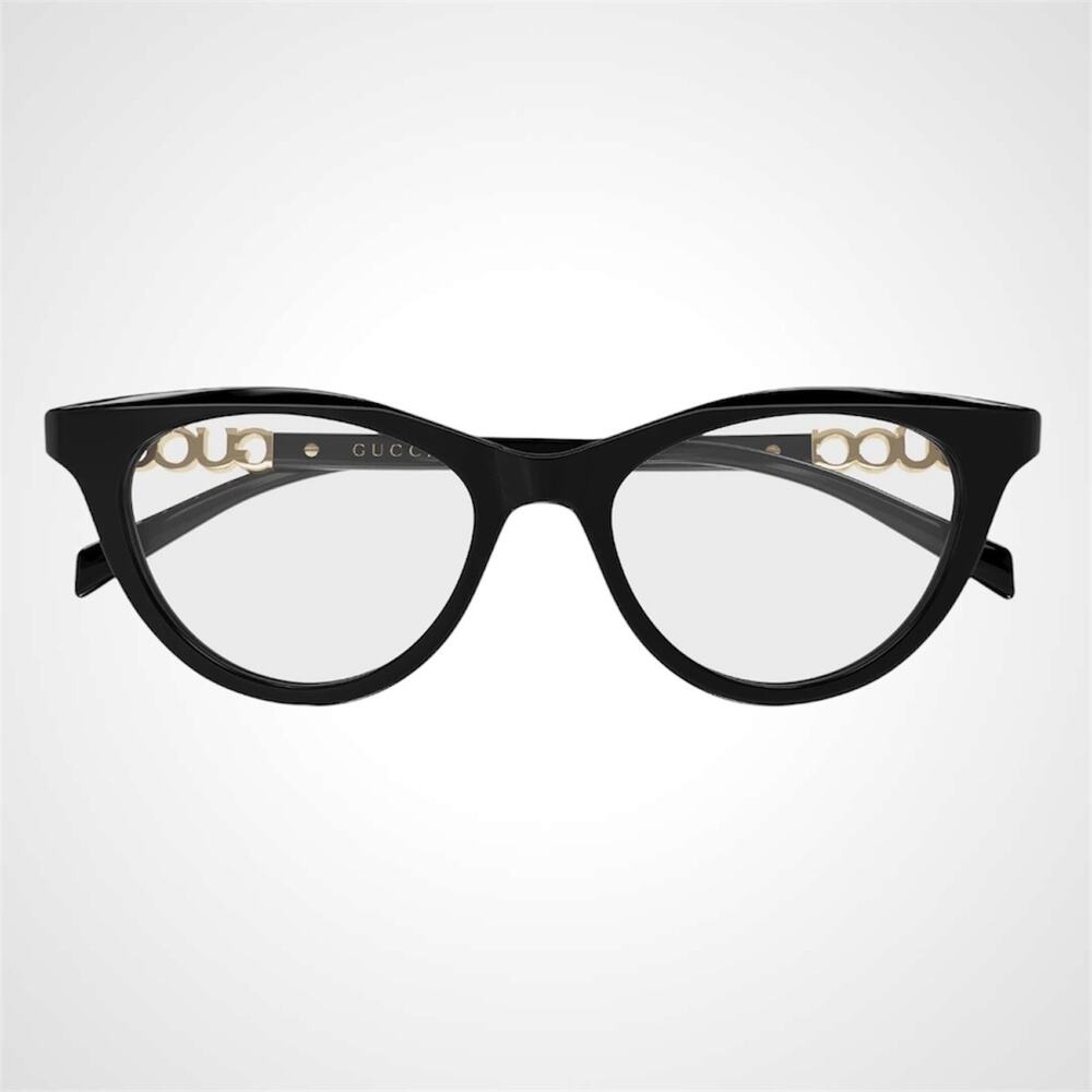 New GUCCI Eyeglasses Black 50mm Acetate Cat Eye Gold Cut Out Metal Logo Rx-able - Picture 2 of 4